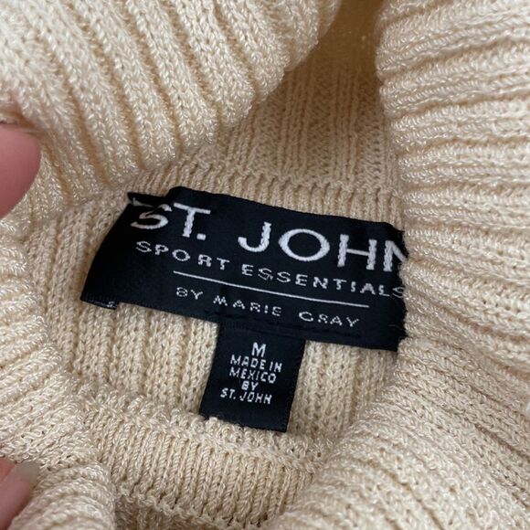 Vintage St. John Sport Essential Ribbed Tan Sleeveless Turtleneck Sweater size M - Picture 2 of 8